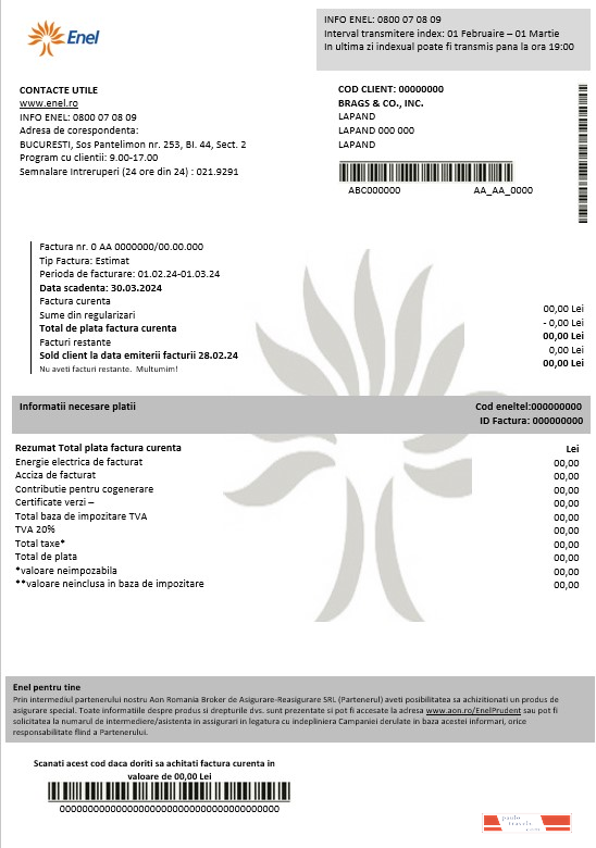 Romania Enel electricity proof of address business utility bill template in Word and PDF formats (2)